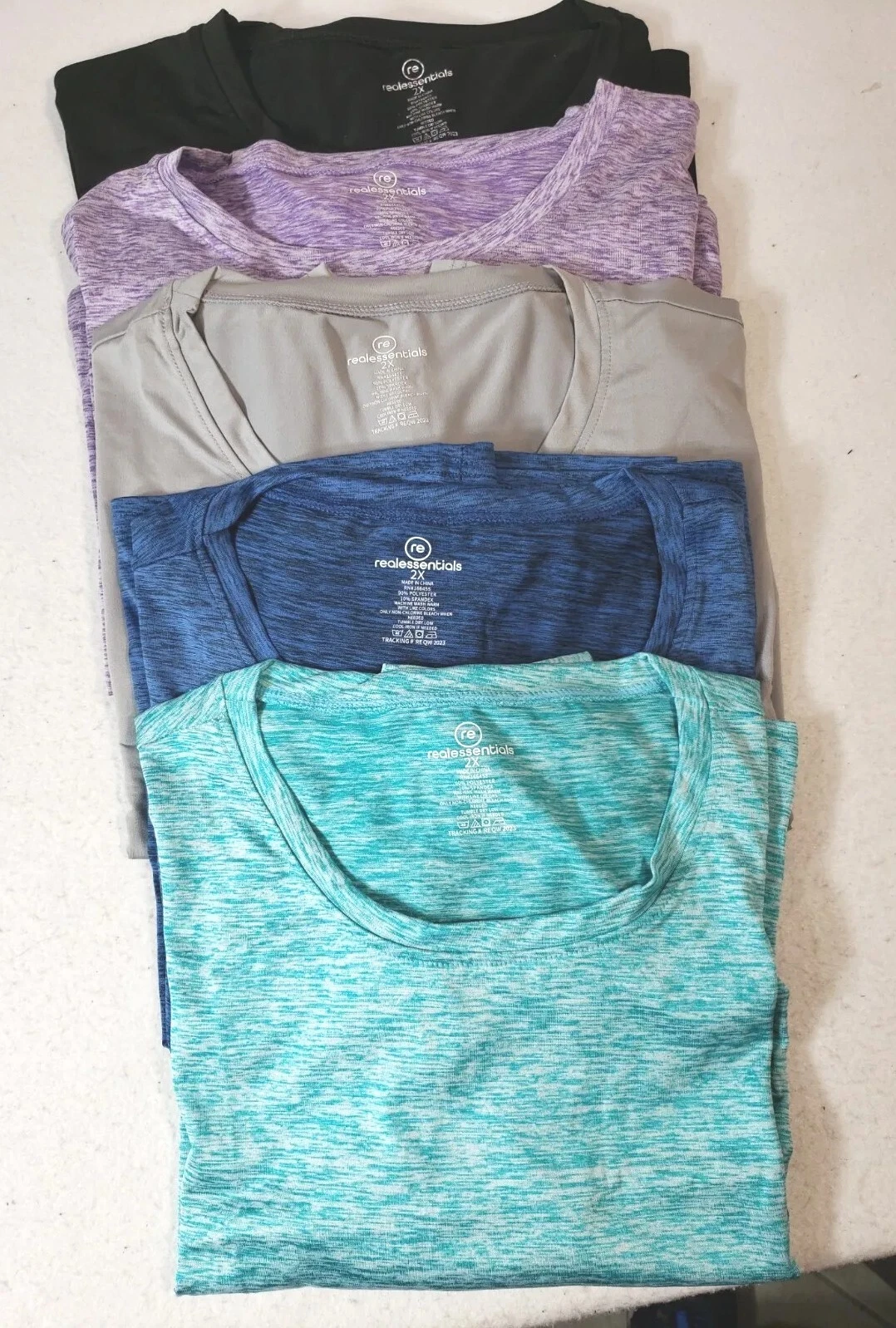 2XL 5 Pk New Ladies Shirts. Polyester Blend Short Sleeve 21" Crop Tops 5 Colors