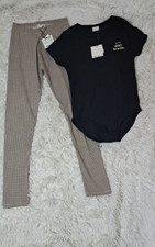 Zara Girl's Bodysuit and Leggings Black White Herringbone Youth Size 13-14