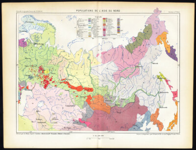 Antique Map-NORTHERN ASIA-POPULATION-RUSSIA-CHINA-SIBERIA Antique Map-NORTHERN ASIA-POPULATION-RUSSIA-CHINA-SIBERIA