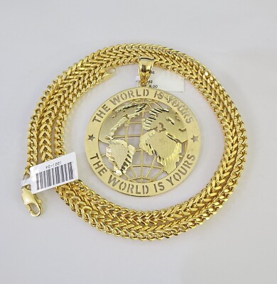 10K Franco Chain World is Yours Pendant Charm Necklace 20''-26'' 5mm Gold SET