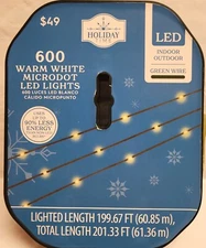 Holiday Time 600ct -Warm White - Microdot LED String Light 199ft Micro Dot Style