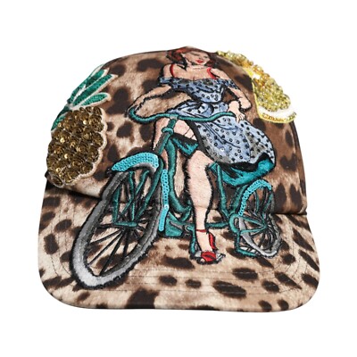 DOLCE & GABBANA Hat Brown Leopard Sequin Sicily Baseball Cap  display picture 1