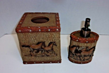 Zenna Home Wild Horses Running Tree Tissue Cover And Lotion Pump Dispenser Brown