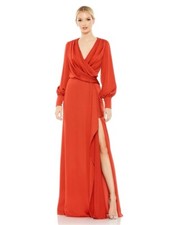 MAC DUGGAL DRAPED BISHOP SLEEVE CHARMEUSE GOWN 26895 BRUCK SIZE 4