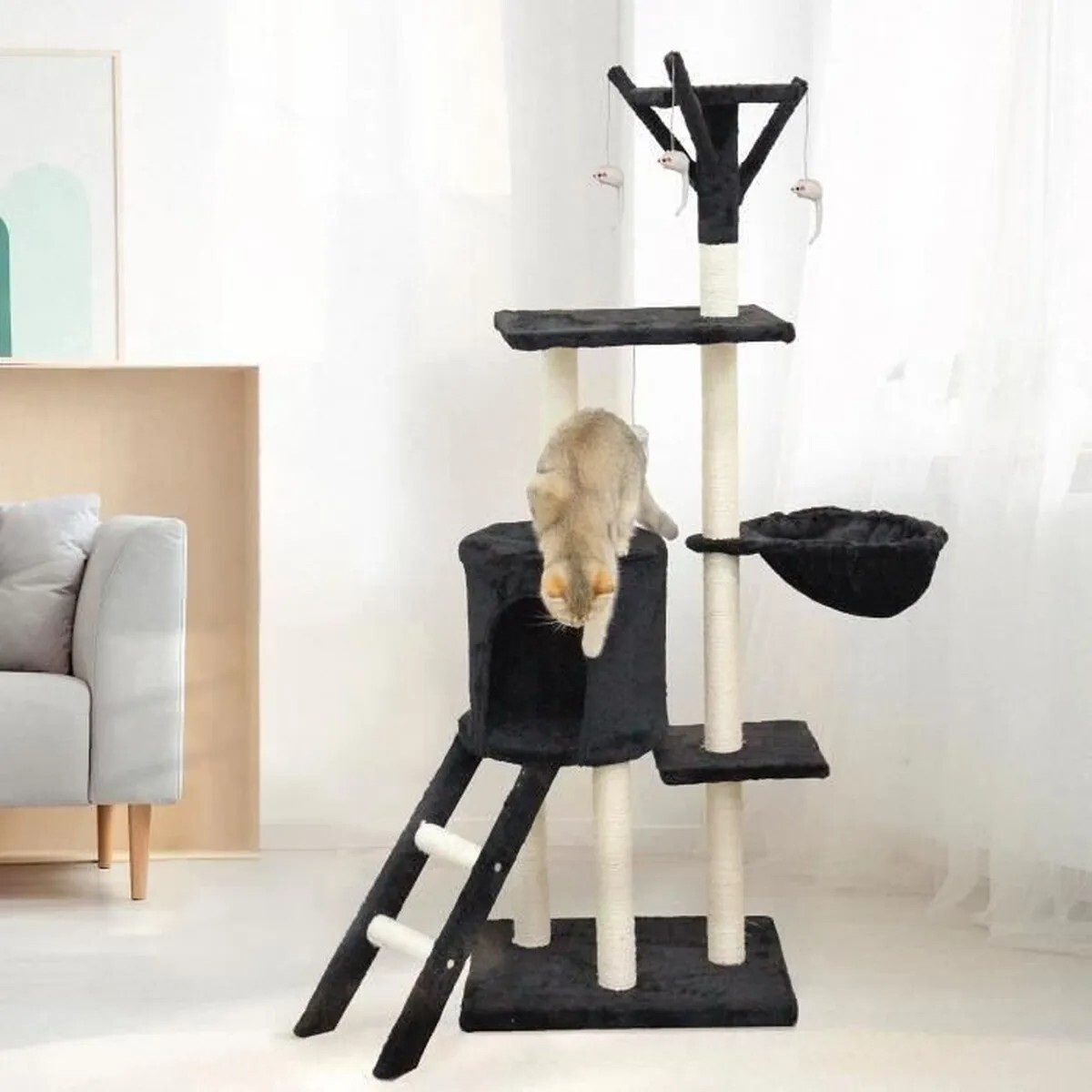 Arbre à chat à plusieurs niveaux avec griffoirs et niche douillette