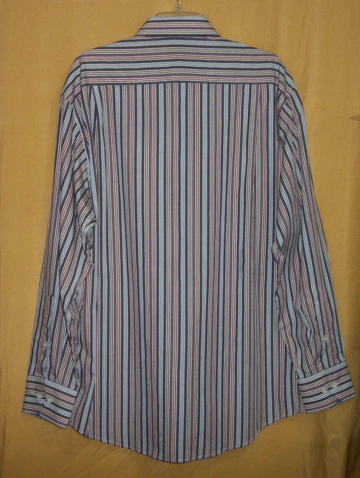 Alex Cannon Hombre Multi Verde Azul Rayas Botón Vestido Camisa Cuello Bolsillo L $95 Foto 4 de 4