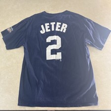 New York Yankees Shirt Large Mens Majestic Derek Jeter MLB NY Navy