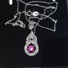 Stunning Ruby Quartz Simulate Diamond Pendant Necklace Platinum 925 Silver 18"