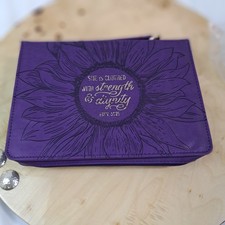 Christian Art Gifts Women's Bible Cover Strength & Dignity Purple Faux Leather L