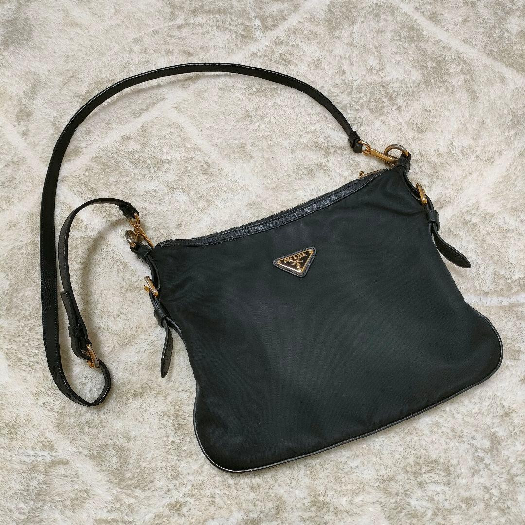PRADA Nylon Shoulder Bag BT0706 Black Crossbody with Logo Authentic From Japan