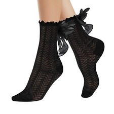 Benefeet Sox Womens Black Ruffle Sheer Socks with Bows Mesh One Size,