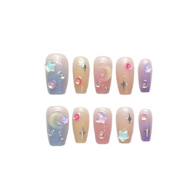Ombre Gradient Press-on Nails with Blush Stain Effects Rosy Design 10 Pieces