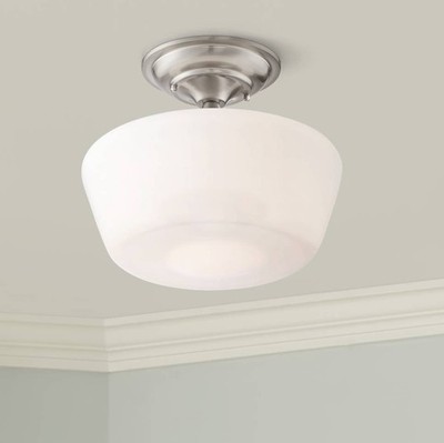 Schoolhouse Ceiling Light Semi Flush Mount Fixture Brushed Nickel 12'' Bedroom