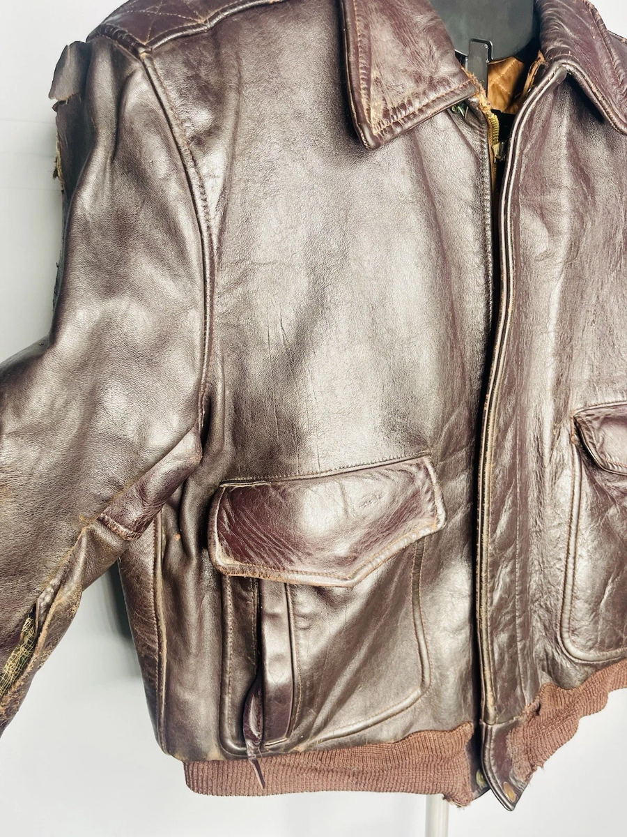 Vtg 40s 50s Horsehide Brown Leather Jacket Sz S FLAWS AMC