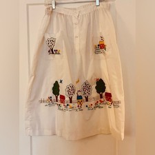 Charming Vintage Hand-Made Embroidered Button Down A-Line Midi Skirt L/XL