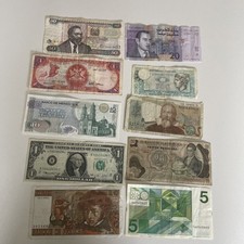 old foreign bank notes 10 in total. US 1974. Franc 1978. Dutch 1973. Italy 1973