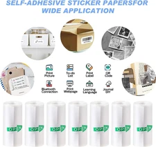 Mini Printer Sticker Paper, 57Mm X 3M, 10 Rolls, 3000 Sheets, White, Smooth, ...