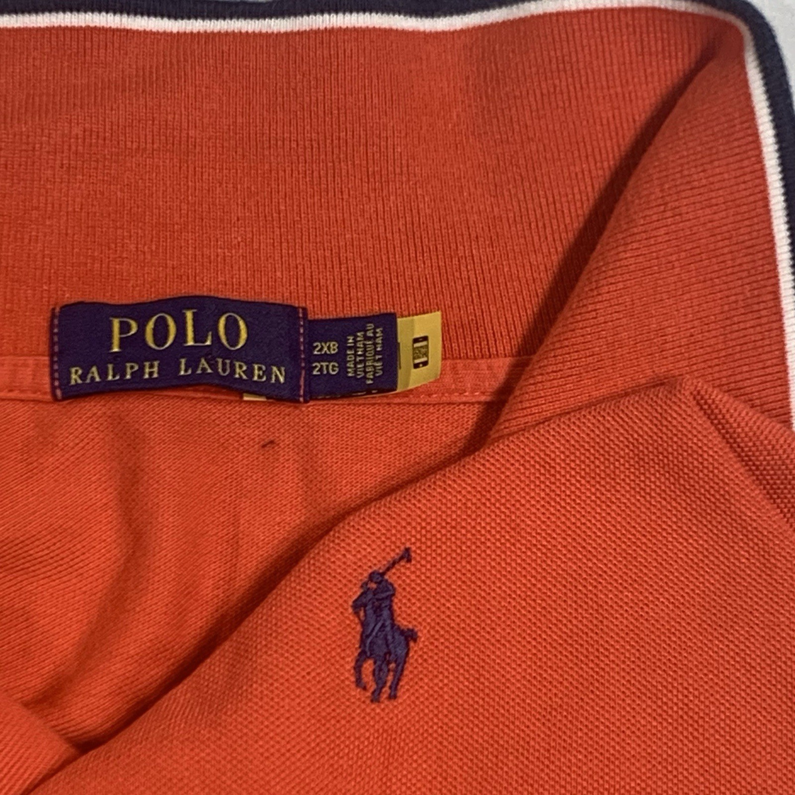 Polo Ralph Lauren camicia uomo 2XB rosa corallo polo manica corta pullover blu pony
