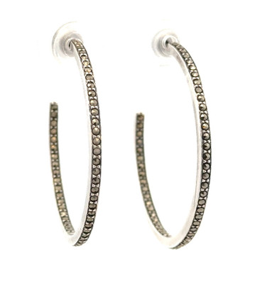Judith Jack 925 Sterling Silver Marcasite Open Inside Out Hoop Stud Earrings