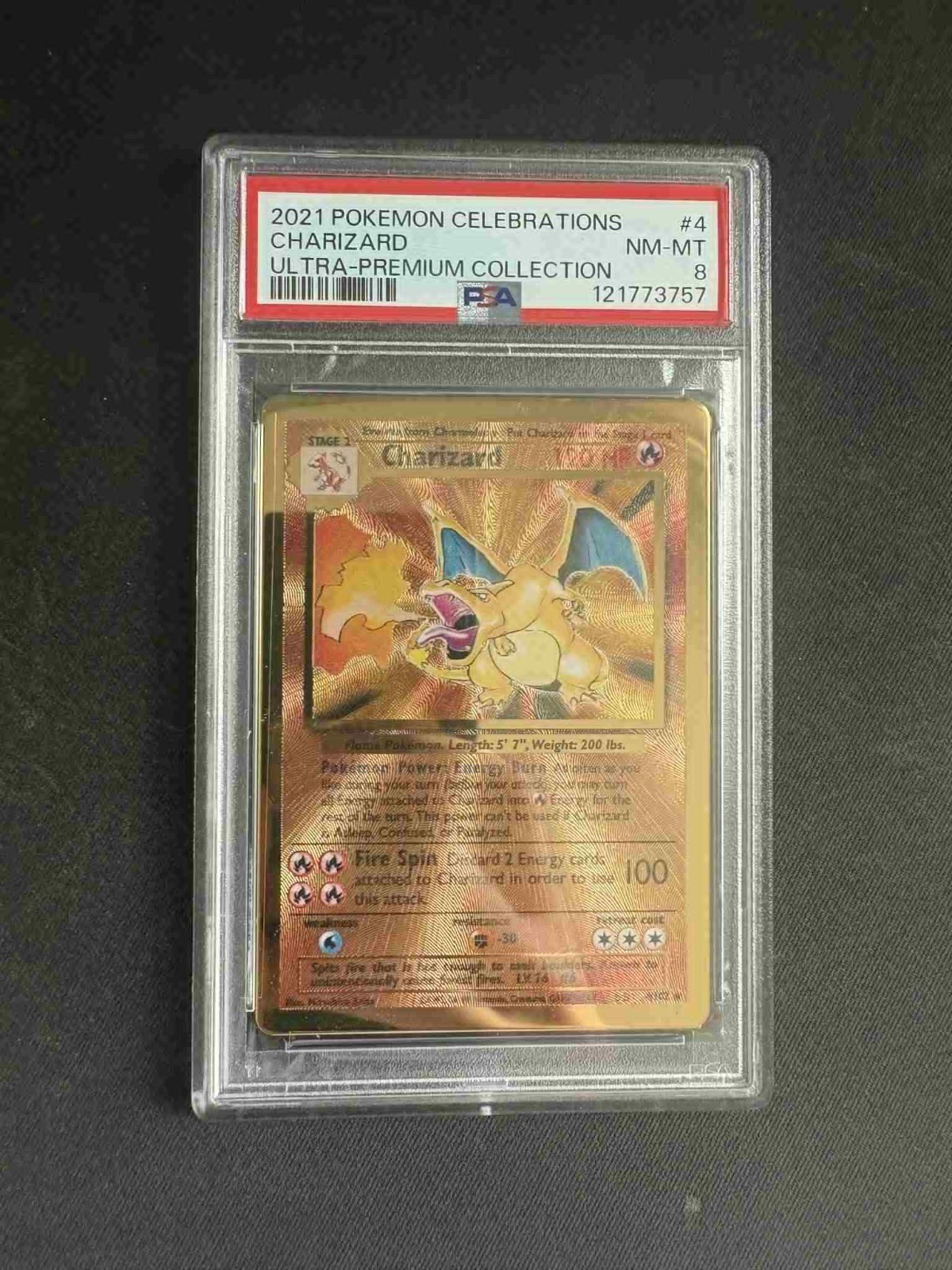 Pokemon Card Charizard 4/102 Gold Metal Celebrations UPC 25th Anniversary PSA 8