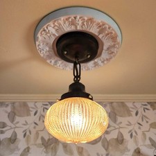Antique Vintage 1920s 30s Amber Glass Globe Ceiling Light Fixture Tudor Porch