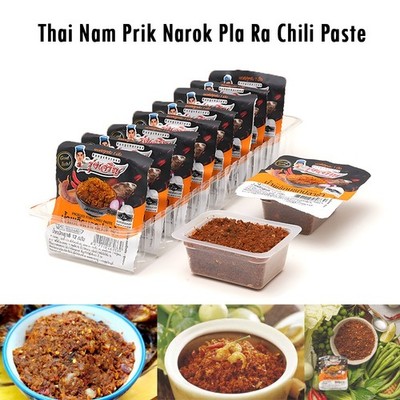 Thai Nam Prik Narok Pla Ra Chili Paste Mini Cups Pack of 9, Thai Spicy Dip Sauce