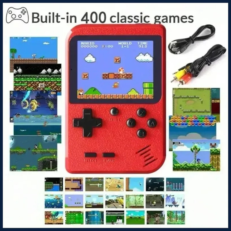 A Red Retro Classic Games Children's Handheld Small Game Console With 400 Games