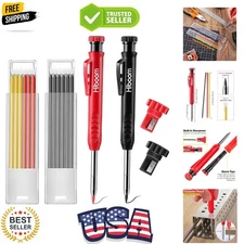 2 Pack Solid Carpenter Pencil with 14 Refill, Long Nosed Deep Hole Mechanical...