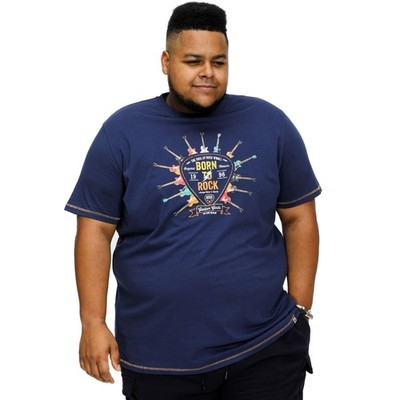 D555 Herren Colin Big Tall Kingsize Born To Rock bedrucktes T-Shirt Oberteil Tee - Navy