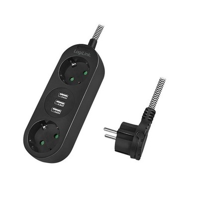 LogiLink LPS262U Outlet Strip 3 safety sockets, w/ 3x USB port, textile cab ~E~