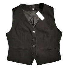 Karen Millen Waistcoat Womens 14 Black Fitted Tailored Lined Y2K Smart Classic