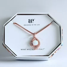 Bomb Party October Necklace "Carrying the Shine" Milky White Opal on Rose Gold