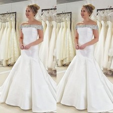 Mermaid Wedding Dresses Off The Shoulder Glitter Satin Sweep Train Bridal Gown