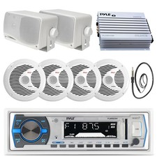 Marine 6.5" 150W Speakers, 3.5" Speakers,Bluetooth White USB Radio, Antenna, Amp