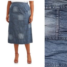 Studio West Midi Skirt Denim Patchwork Y2K 90s Western Rodeo Pull-On Sz Large