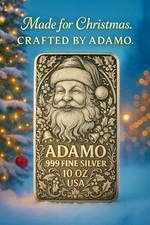 10 oz Silver Art Bar 999 - Santa - Exclusive Limited Edition - Adamo Metals 104.90 per troy oz