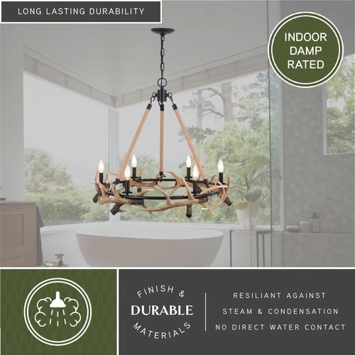 Vaxcel Lighting H0261 Breckenridge 6 Light 31"W Antler Ring - Grey - Picture 9 of 12