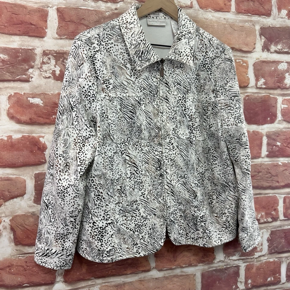 Blazer feminino vintage Drapers & Damons LP branco multicolorido animal jaqueta abstrata - Imagem 2 de 4