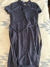 Teddi Rose Navy Blue Collared Belted Shirt Dress Short Sleeve Midi Size M
