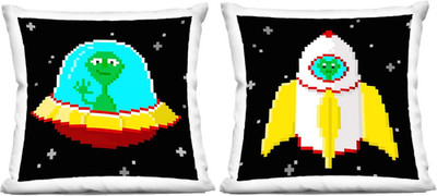 Pixel Alien Spaceships Throw Pillows by June Erica Vess - Set of 2, 18'' x 18