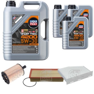 FEBI BILSTEIN Inspektionspaket 8L Liqui Moly Top Tec 4200 5W-30 für VW Tiguan
