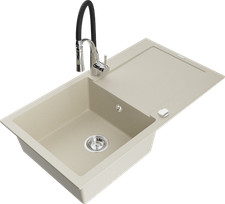 Mexen Leo Granitspüle 900mm, Beige + Aster Mischbatterie Chrom/Schwarz