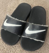 Nike Sandals Slip On Slides Black White Swoosh Unisex Kids Size 11 C