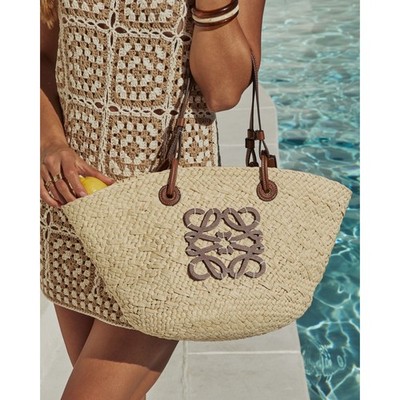 Palm Leaf Monogram Straw Tote Bag