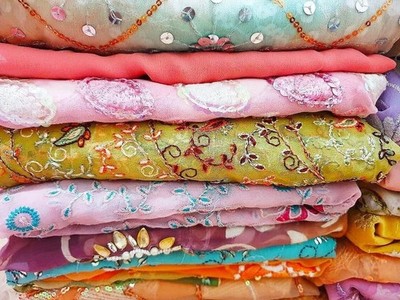 Abb Vintage Sari Georgette Fabric 15pcs 5in Embroidered Pastel Craft Decor