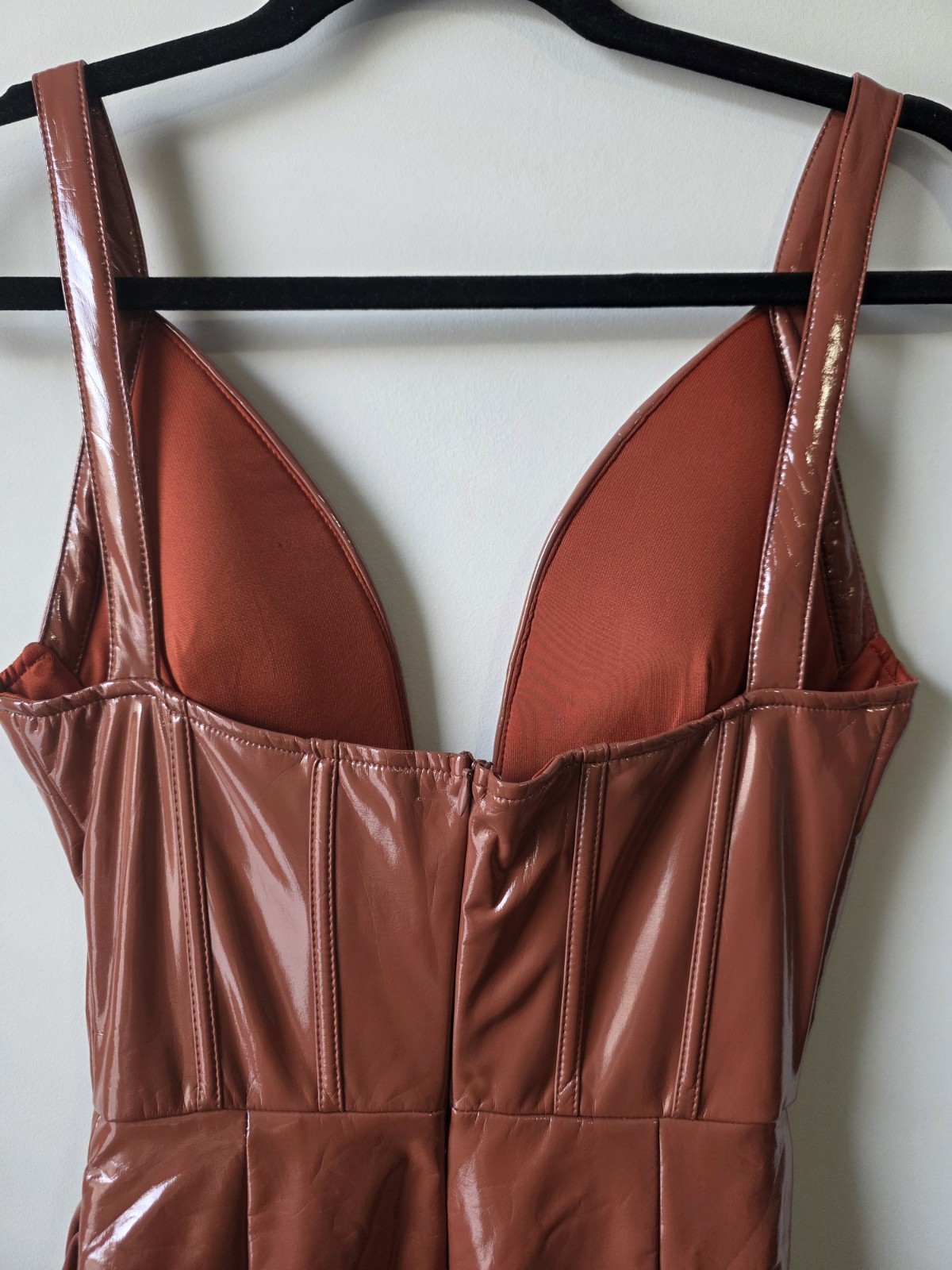 Fashion Nova "Midnight City Latex Midi Dress" Cognac Size S