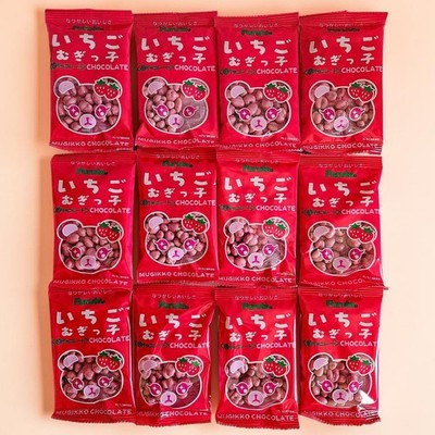 FURUTA Ichigo Mugikko Chocolate (Strawberry Chocolate Covered Puffs)-Packs of 12
