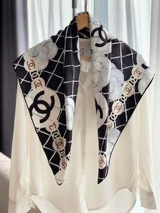 Chanel classic quilted camellia women's decorative square scarf/shawl 90*90cm