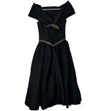 GUNNE SAX VINTAGE 80s GOTHIC PROM DRESS Black Taffeta Bubble Skirt Hem XS