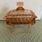 Vintage Pink Depression Glass Candy Or Trinket Dish Trinket Box 5” x 3.5” x 5”